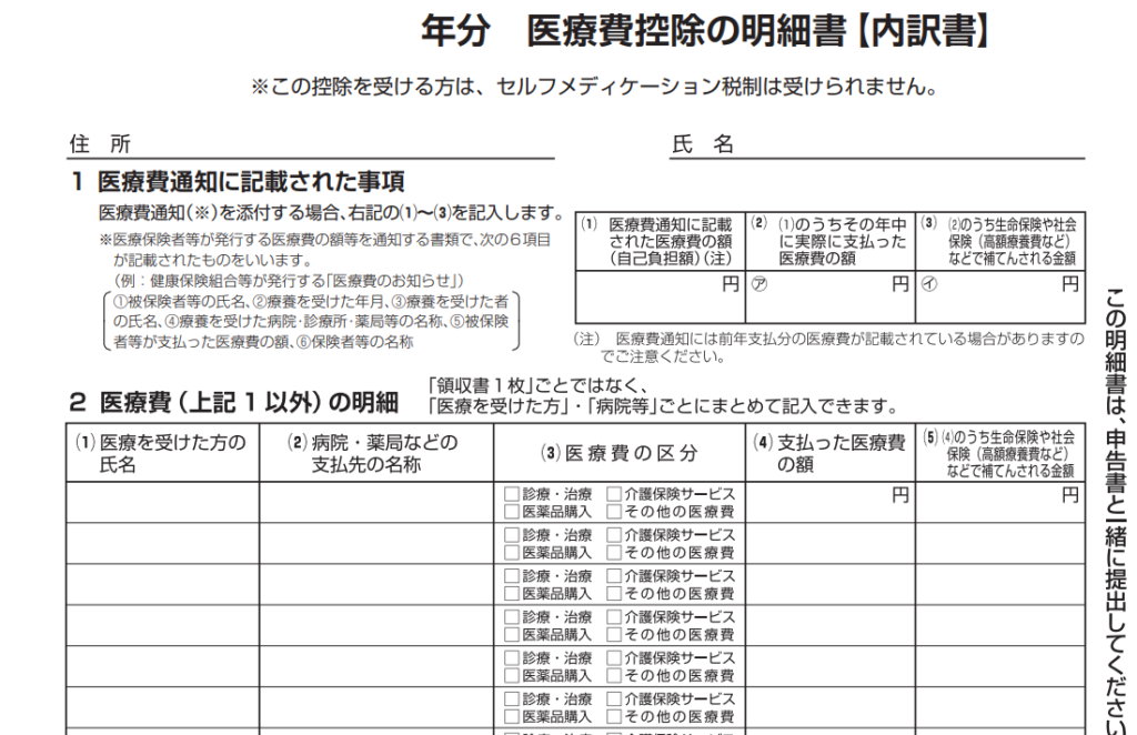 2．医療費控除の明細書を作成